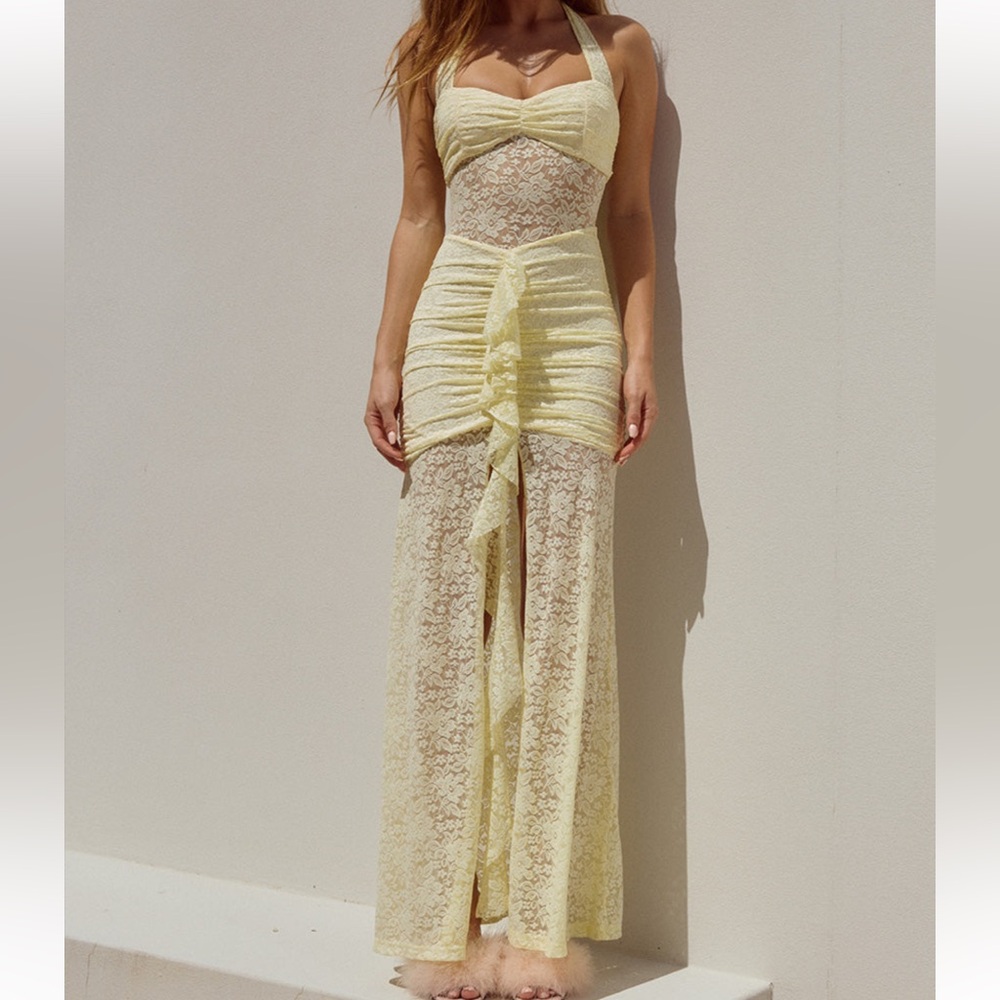 Runaway The Label Annika Maxi Lace Dress in Lemon